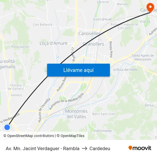 Av. Mn. Jacint Verdaguer - Rambla to Cardedeu map