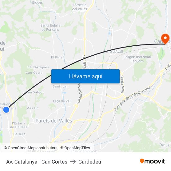 Av. Catalunya - Can Cortès to Cardedeu map