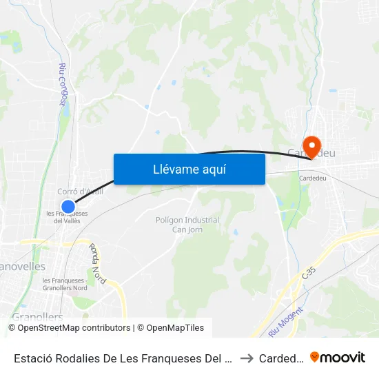 Estació Rodalies De Les Franqueses Del Vallès to Cardedeu map