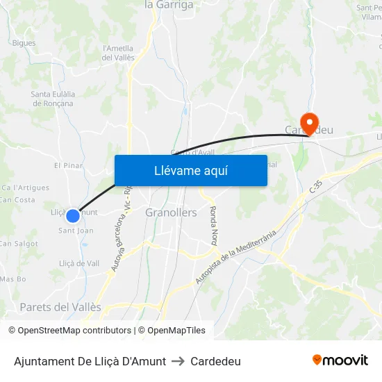 Ajuntament De Lliçà D'Amunt to Cardedeu map