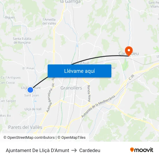 Ajuntament De Lliçà D'Amunt to Cardedeu map