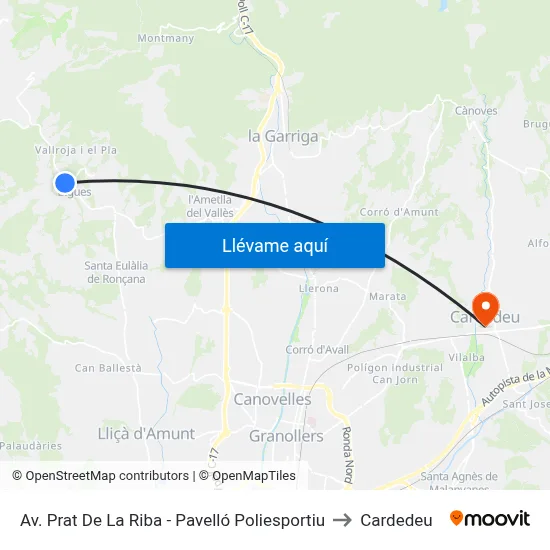Av. Prat De La Riba - Pavelló Poliesportiu to Cardedeu map