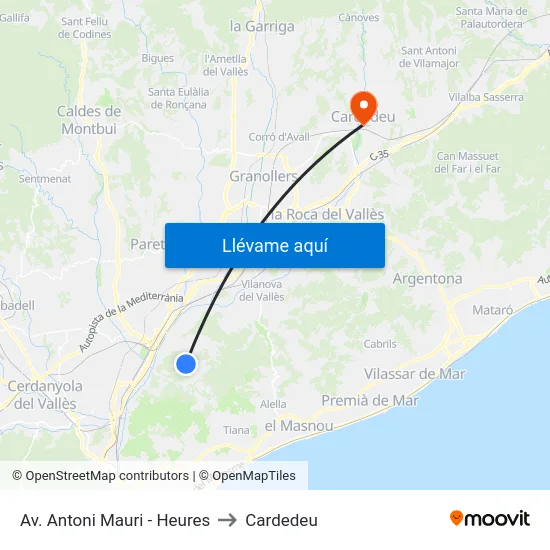 Av. Antoni Mauri - Heures to Cardedeu map