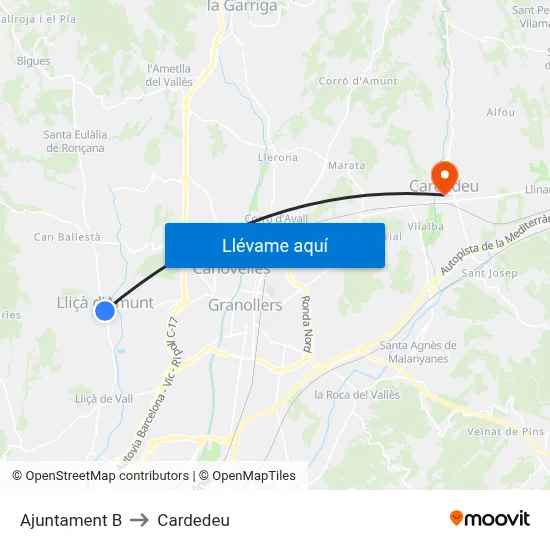 Ajuntament B to Cardedeu map