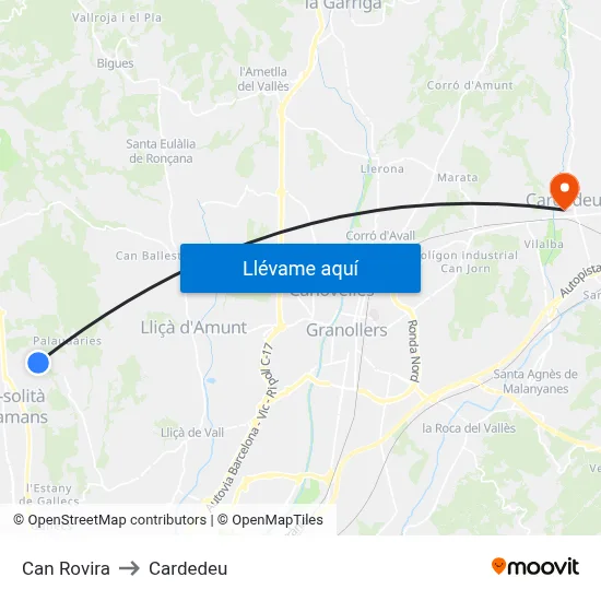 Can Rovira to Cardedeu map