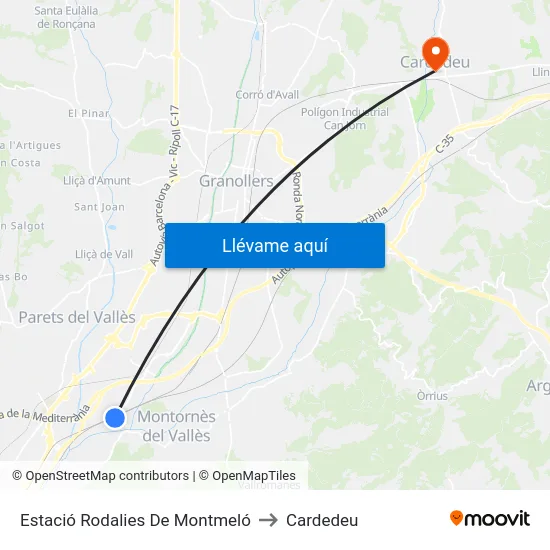 Estació Rodalies De Montmeló to Cardedeu map