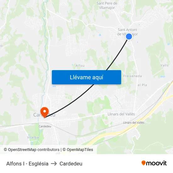 Alfons I - Església to Cardedeu map