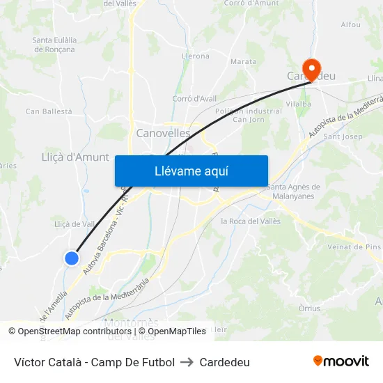 Víctor Català - Camp De Futbol to Cardedeu map