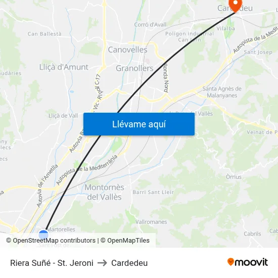 Riera Suñé - St. Jeroni to Cardedeu map
