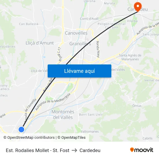 Est. Rodalies Mollet - St. Fost to Cardedeu map