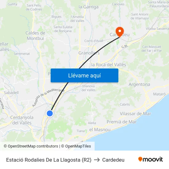 Estació Rodalies De La Llagosta (R2) to Cardedeu map