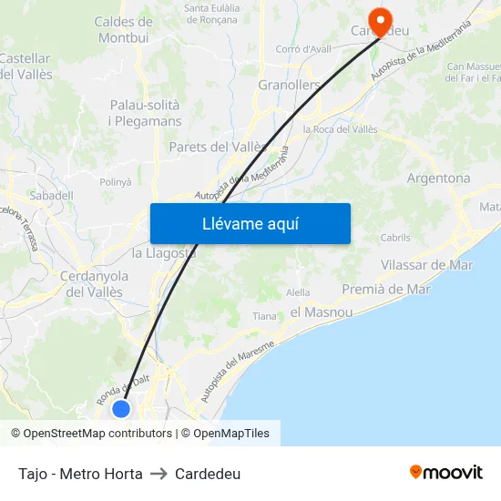 Tajo - Metro Horta to Cardedeu map