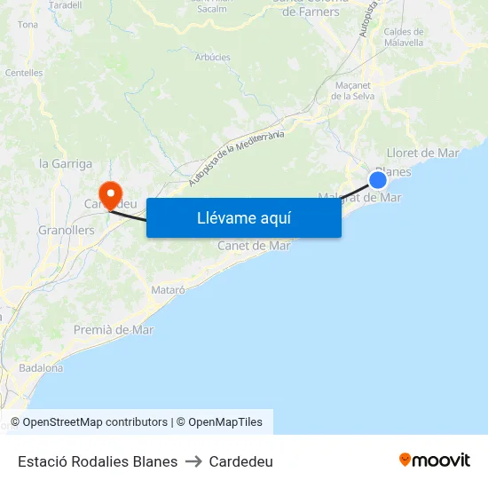 Estació Rodalies Blanes to Cardedeu map