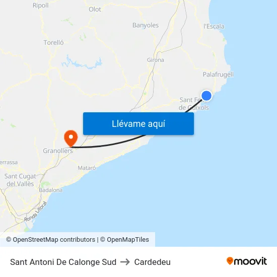 Sant Antoni De Calonge Sud to Cardedeu map