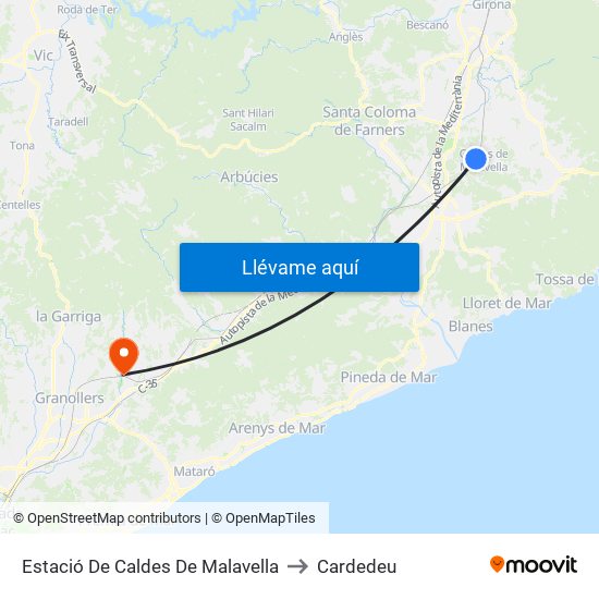 Estació De Caldes De Malavella to Cardedeu map