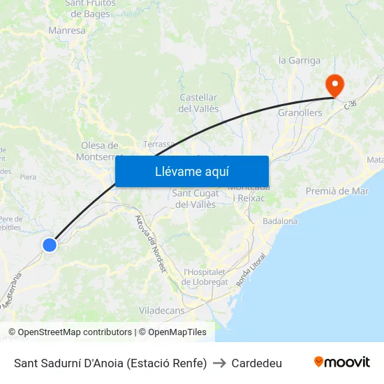 Sant Sadurní D'Anoia (Estació Renfe) to Cardedeu map