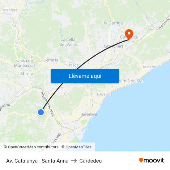 Av. Catalunya - Santa Anna to Cardedeu map
