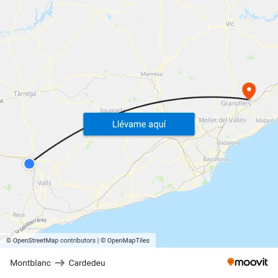 Montblanc to Cardedeu map
