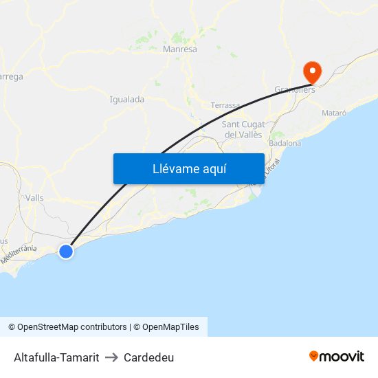 Altafulla-Tamarit to Cardedeu map