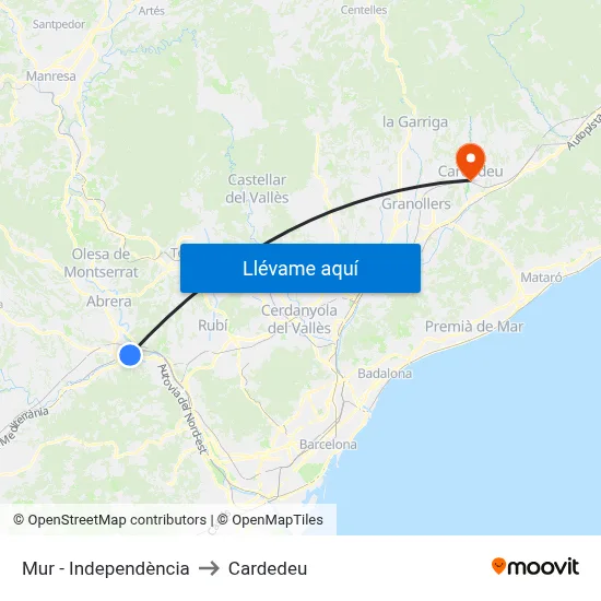 Mur - Independència to Cardedeu map
