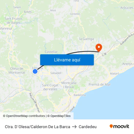 Ctra. D´Olesa/Calderon De La Barca to Cardedeu map
