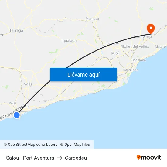 Salou - Port Aventura to Cardedeu map