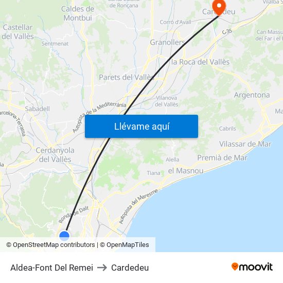 Aldea-Font Del Remei to Cardedeu map