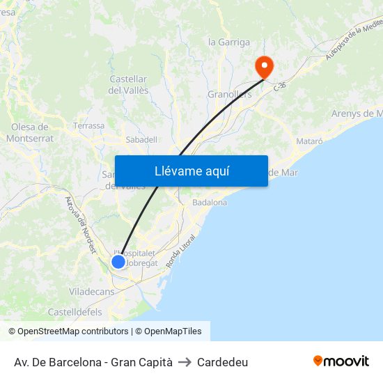 Av. De Barcelona - Gran Capità to Cardedeu map