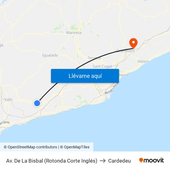Av. De La Bisbal (Rotonda Corte Inglés) to Cardedeu map
