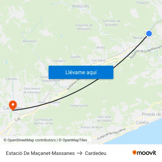 Estació De Maçanet-Massanes to Cardedeu map