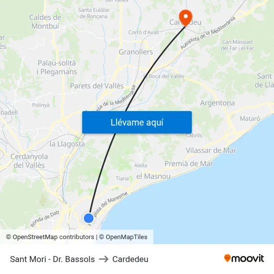 Sant Mori - Dr. Bassols to Cardedeu map