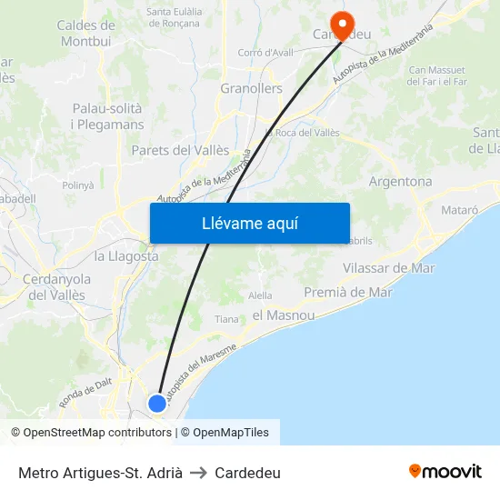 Metro Artigues-St. Adrià to Cardedeu map