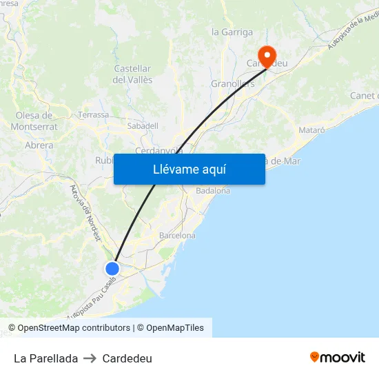 La Parellada to Cardedeu map
