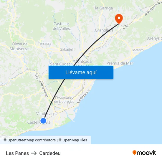 Les Panes to Cardedeu map