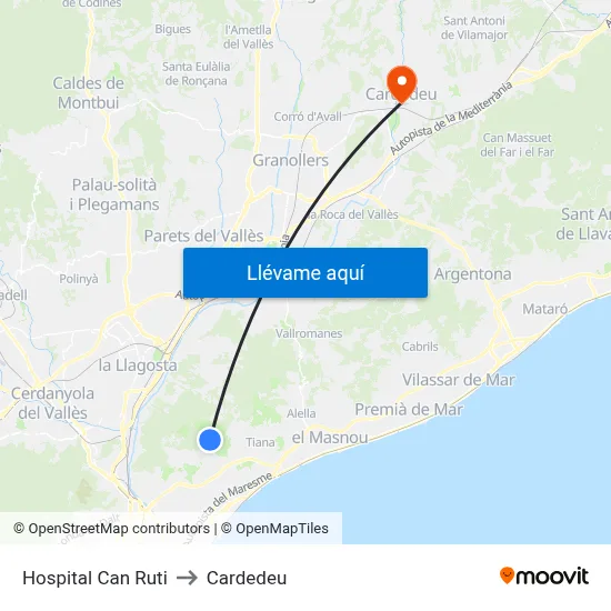 Hospital Can Ruti to Cardedeu map