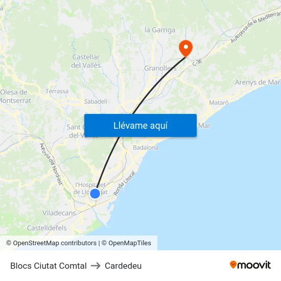 Blocs Ciutat Comtal to Cardedeu map