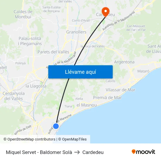 Miquel Servet - Baldomer Solà to Cardedeu map