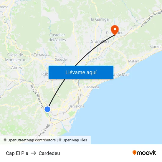 Cap El Pla to Cardedeu map