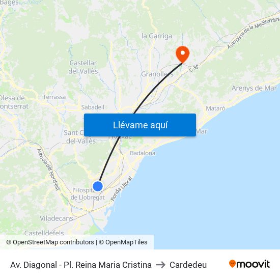 Av. Diagonal - Pl. Reina Maria Cristina to Cardedeu map