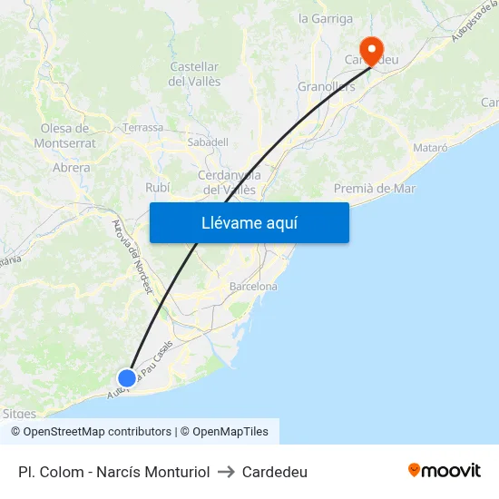 Pl. Colom - Narcís Monturiol to Cardedeu map