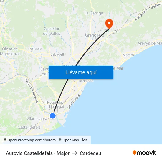 Autovia Castelldefels - Major to Cardedeu map
