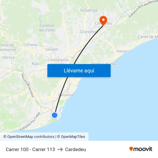 Carrer 100 - Carrer 113 to Cardedeu map