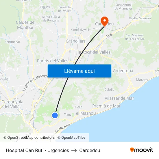 Hospital Can Ruti - Urgències to Cardedeu map