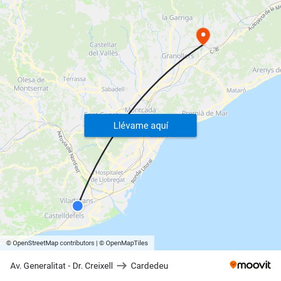 Av. Generalitat - Dr. Creixell to Cardedeu map