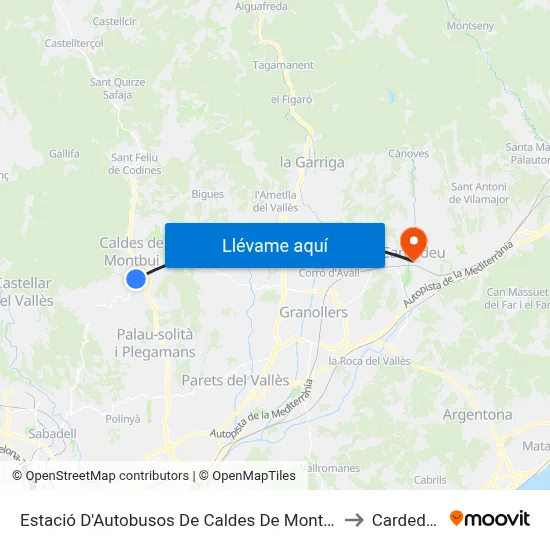 Estació D'Autobusos De Caldes De Montbui to Cardedeu map