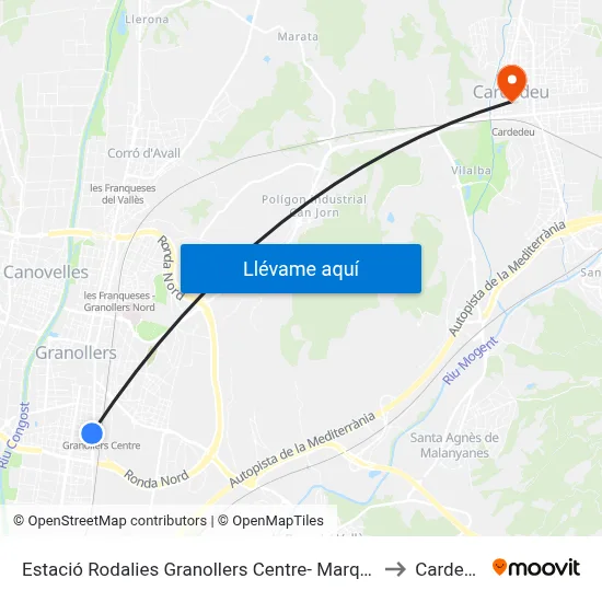 Estació Rodalies Granollers Centre- Marquesina C to Cardedeu map