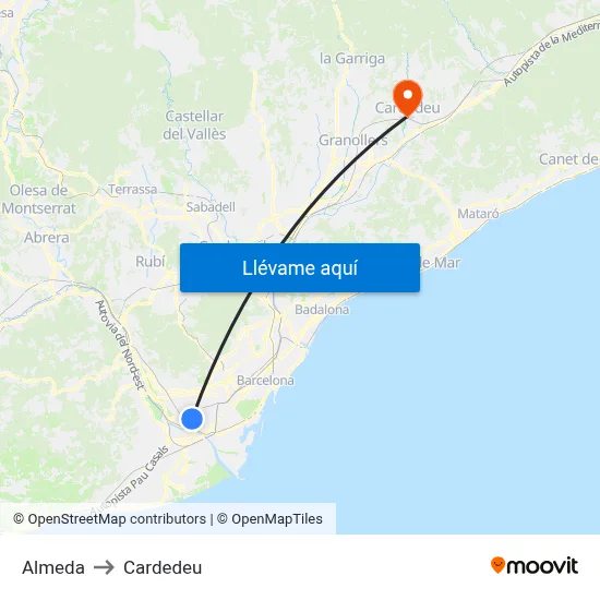 Almeda to Cardedeu map