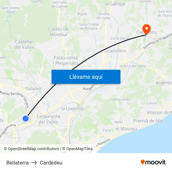 Bellaterra to Cardedeu map