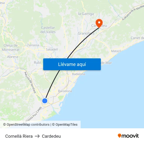Cornellà Riera to Cardedeu map