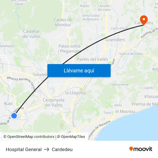 Hospital General to Cardedeu map